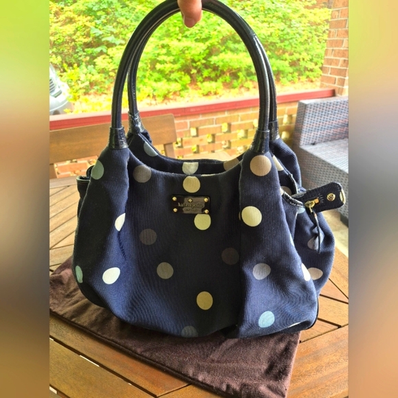 kate spade Handbags - Kate Spade Navy Shoulder Bag with Multi-Colored Polka Dots With Storybook Lining